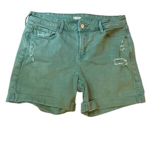 Old Navy Green Jean Shorts Distressed Mid-Thigh